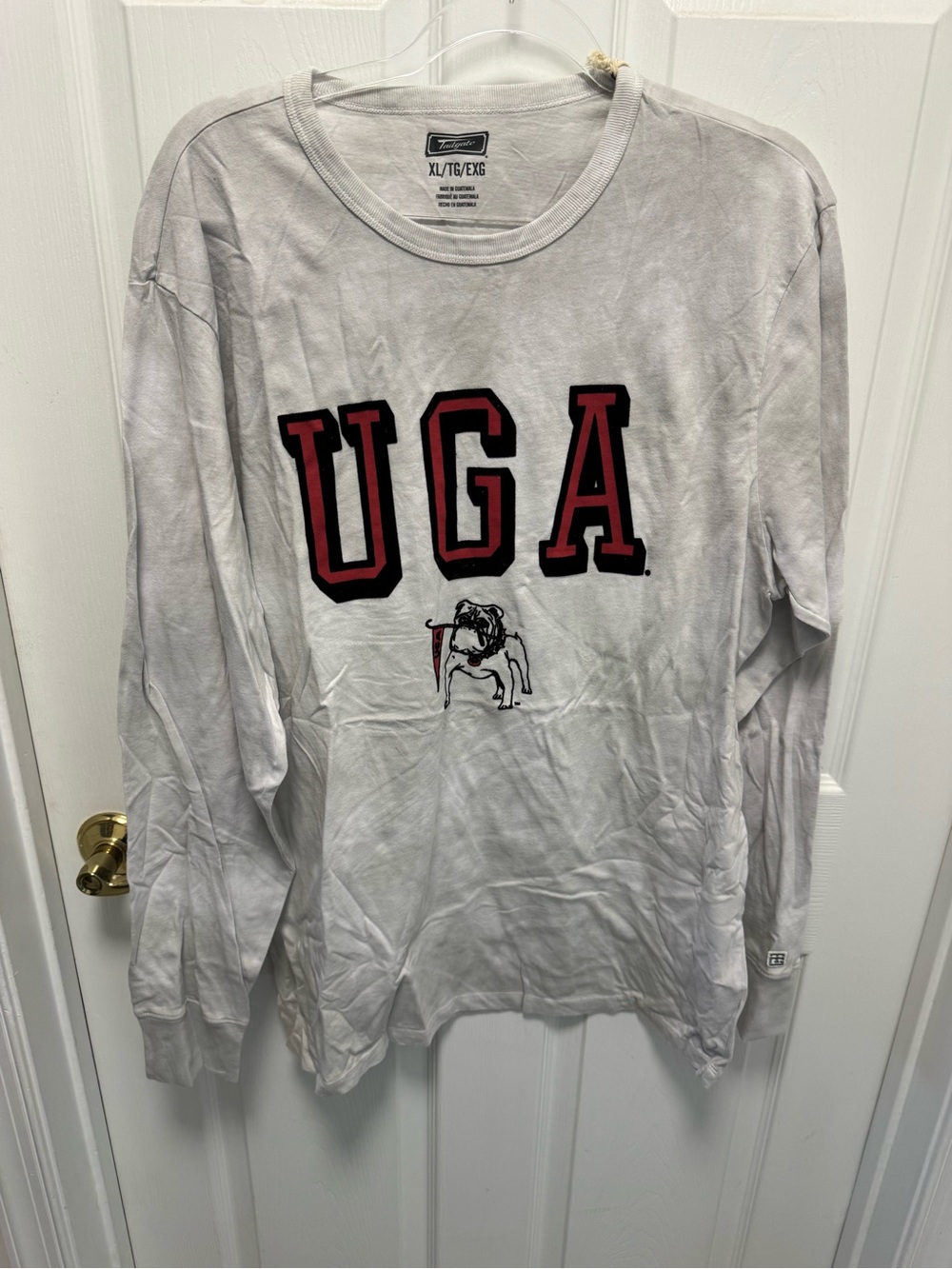UGA White Long Sleeve Tee with Bulldog Graphic